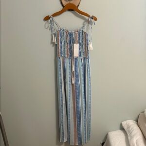 Lush Clothing Blue multicolored Striped Dress with Tassels straps
